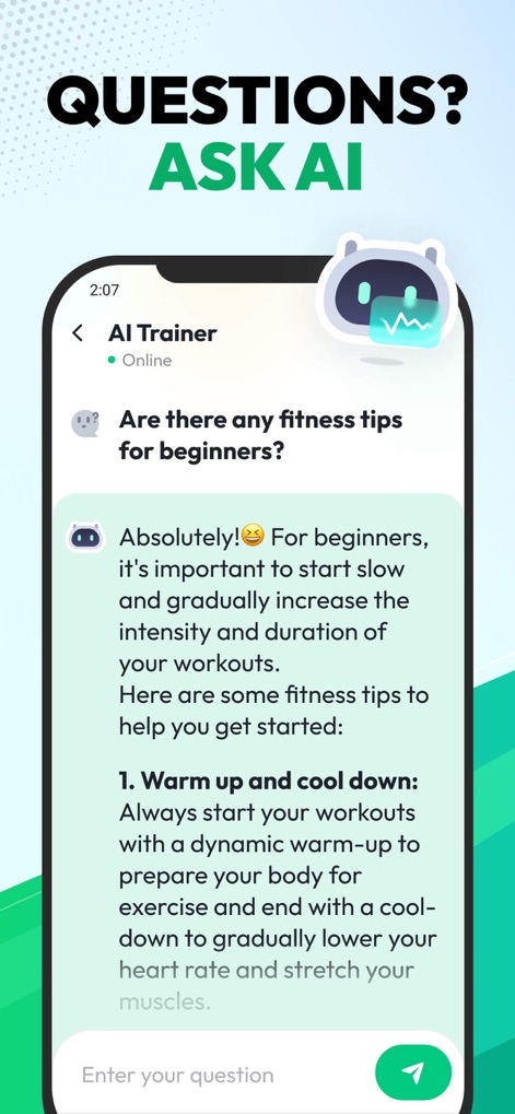 30 Day Fitness at Home - ユーザーは「AIトレーナーとのチャットインターフェース」を通じてフィットネスに関する疑問を解消でき、初心者向けのヒントなど「具体的なアドバイス」を即座に受け取ることが可能です。
