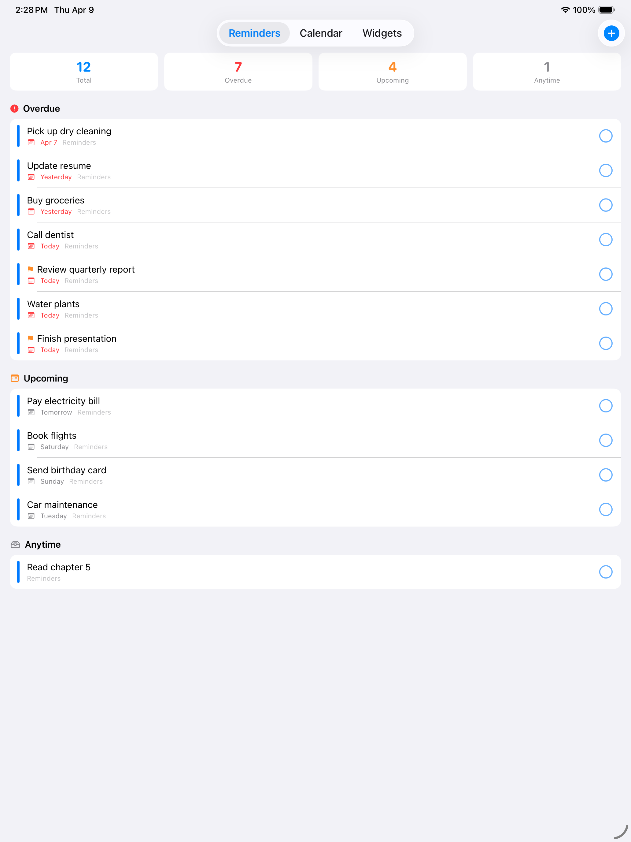 Reminders & Calendar Widget