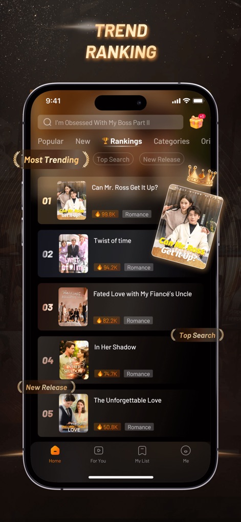 HoneyReels - Observe the most popular short dramas through dynamic trend rankings and explore top search categories, highlighting what's captivating the audience.