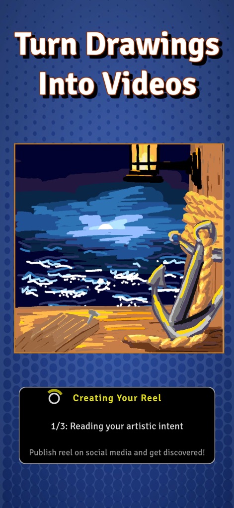 Draw With Buddies Multiplayer - L'application permet de convertir les œuvres d'art en courtes vidéos partageables, offrant une barre de progression claire lors de la création du 'Reel' pour le partage social.