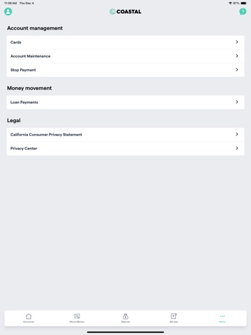 Coastal Community Bank Mobile iPad screenshot