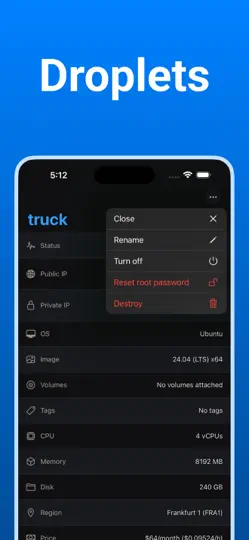 Captura de pantalla de Digital Ocean Mobile — Ocean en iPhone 2