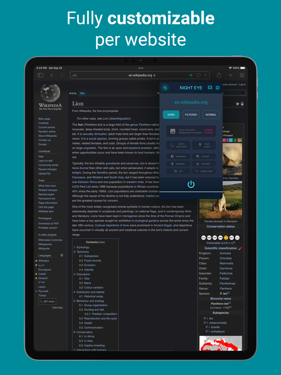 Dark Mode for Safari: NightEye iPad screenshot 4 - Utilities app