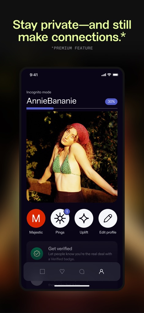 Feeld: Dating for the Curious - Los usuarios con membresía Majestic pueden activar el modo incógnito y acceder a características premium como los 'Pings', una funcionalidad que permite interacciones más discretas y controladas.