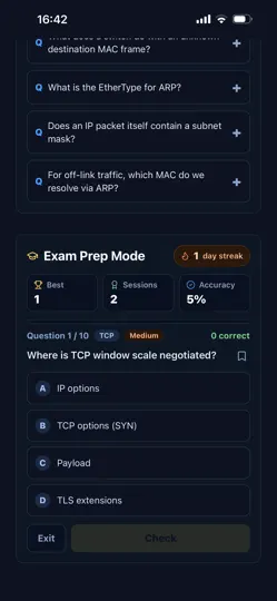 Скриншот Visual TCPIP Trainer на iPhone 5
