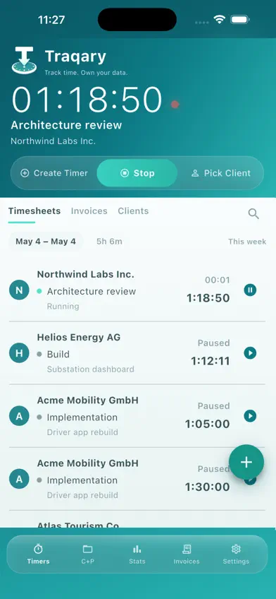 Traqary Timetracking & Invoice screenshot 1