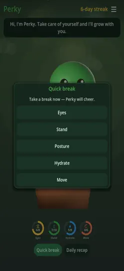 Captura de pantalla de Perky – Desk Break Buddy en iPhone 4