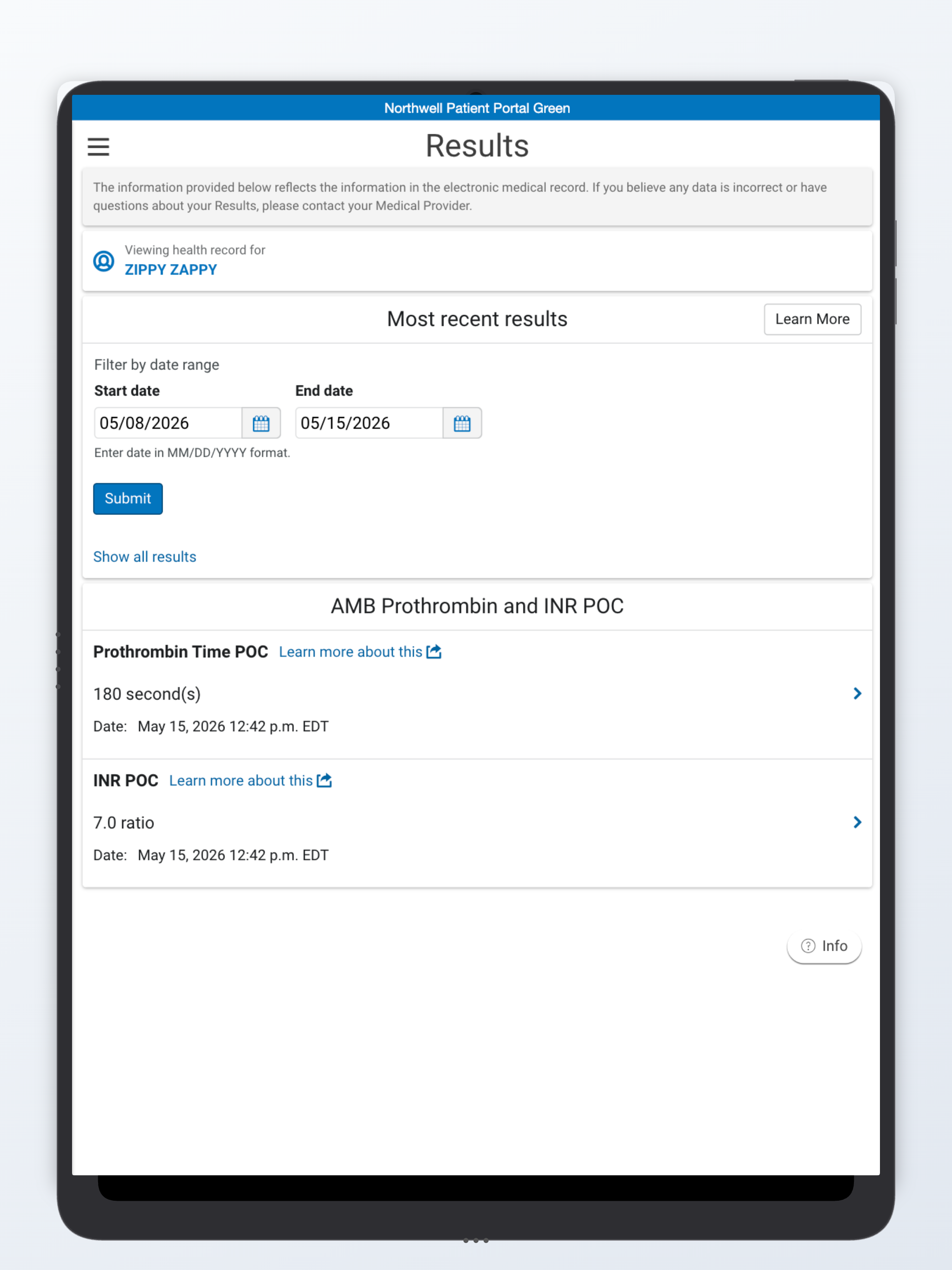 Northwell Patient Portal Green