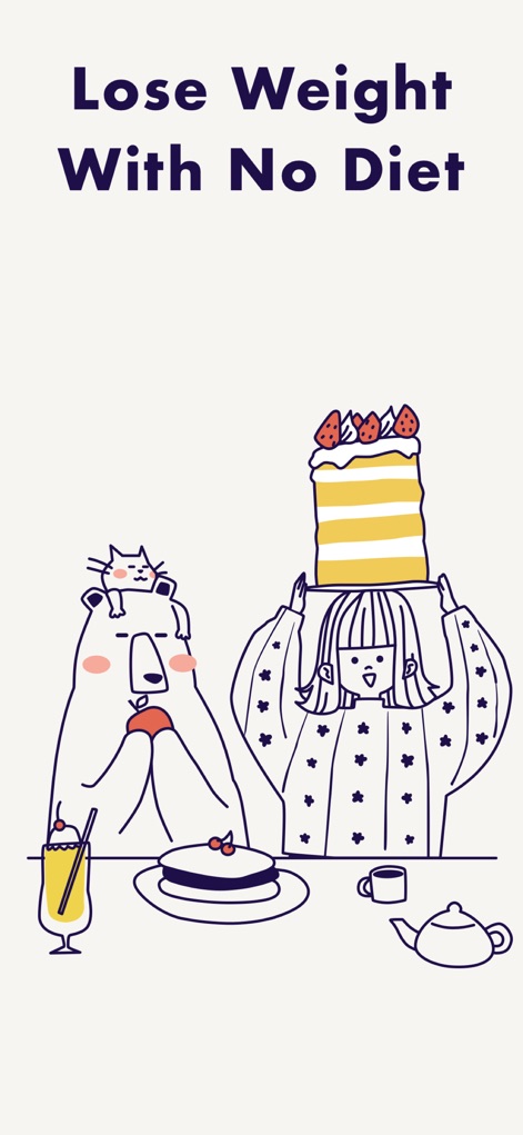 Intermittent Fasting Tracker ⁺ - This tool emphasizes a flexible eating pattern rather than restrictive dieting, as illustrated by the friendly cartoon characters enjoying food and the clear headline "Lose Weight With No Diet".