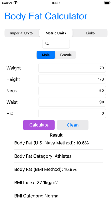 Body Fat Calculator - BFC Screenshot