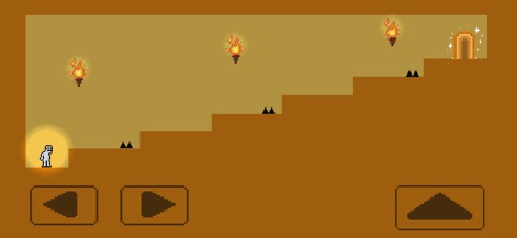 Die Again: Troll Game Ever - Observe the character navigating an inclined path, where hidden spikes and guiding torches create a tricky ascent.