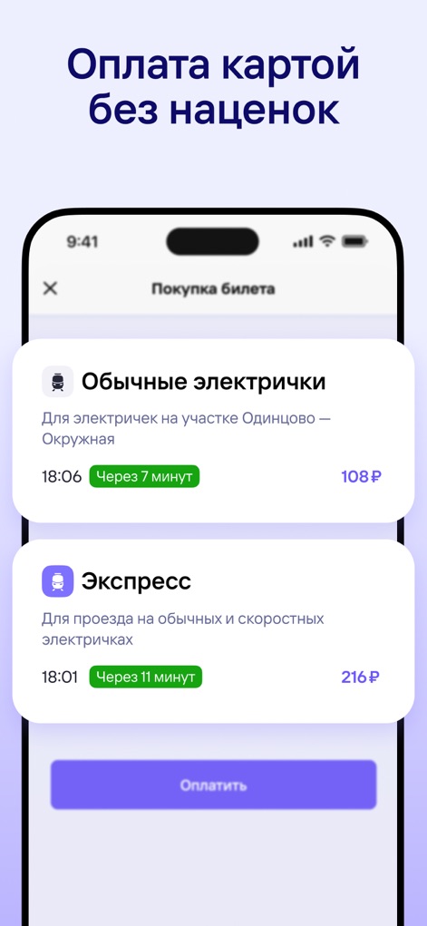 Расписание электричек Туту.ру - Users can efficiently select between 'Standard trains' and 'Express' services, proceeding to payment with transparent pricing and the prominent 'Pay' button.