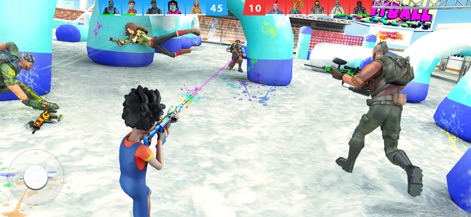 Paintball Shooting Team Strike - Découvrez l'intensité des duels avec des effets de peinture spectaculaires qui éclaboussent l'environnement et des mouvements acrobatiques des personnages pour esquiver les tirs.