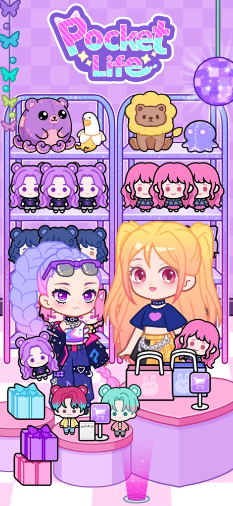 Pocket Life: Decor Happy Room - Discover the charming in-game store featuring adorable collectible plushies and stylish character accessories ready for purchase.