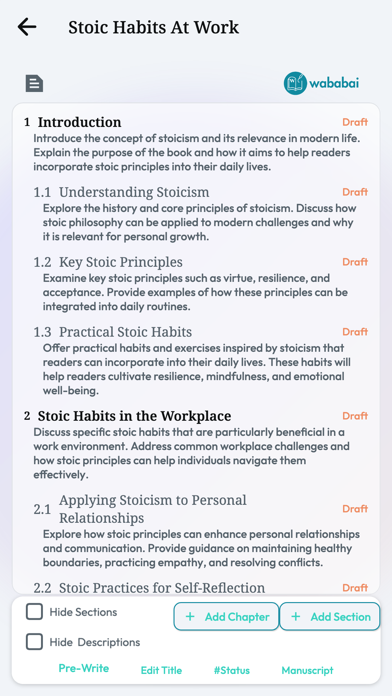 WABABAI Book Writing App Screenshot