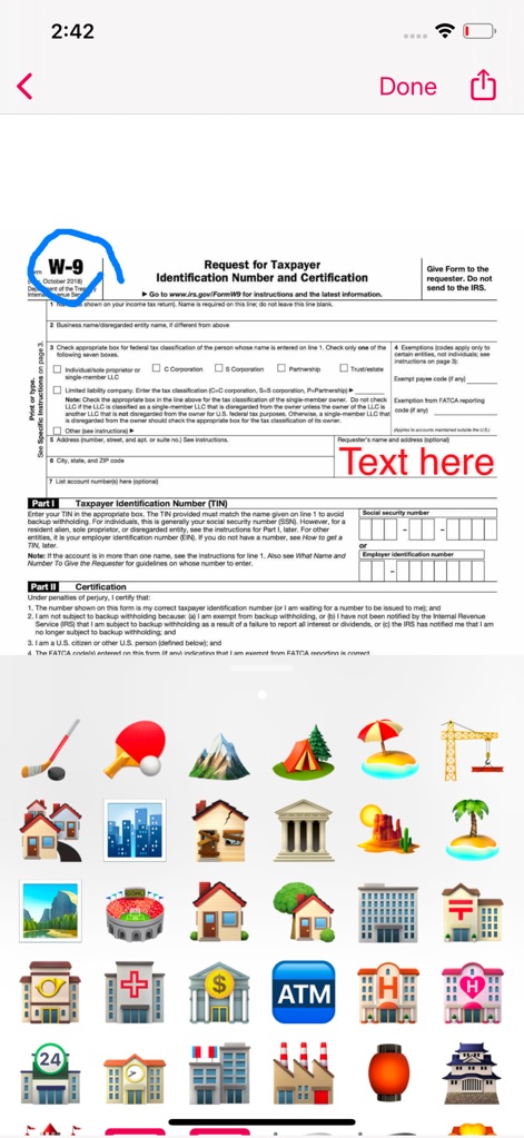 PDF Scanner Pro ⊟ - Os usuários podem personalizar documentos com anotações de texto e uma vasta gama de emojis, adicionando marcadores visuais aos seus arquivos digitalizados.