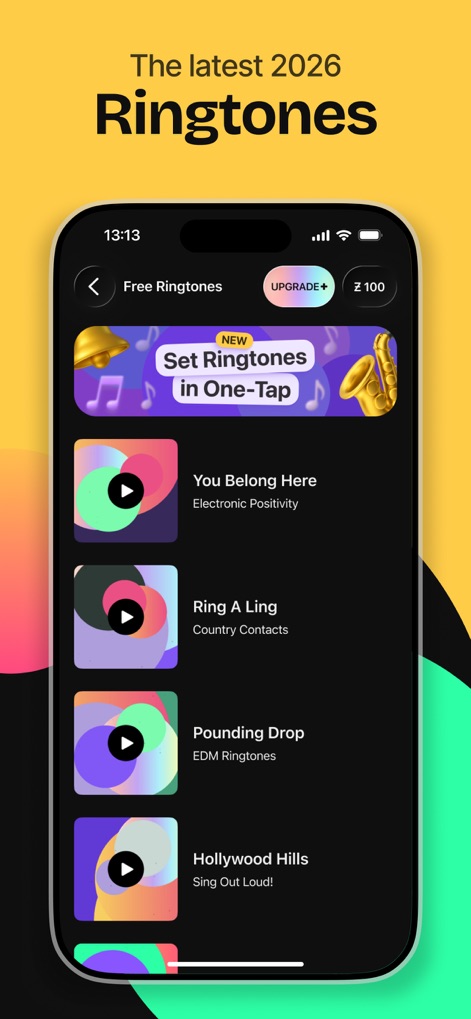 ZEDGE™ Ringtones & Wallpapers - This tool simplifies device customization, highlighting the 'Set Ringtones in One-Tap' banner and a comprehensive list of ringtones with genre descriptions.
