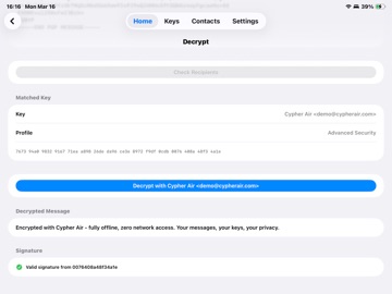 CypherAir iPad screenshot