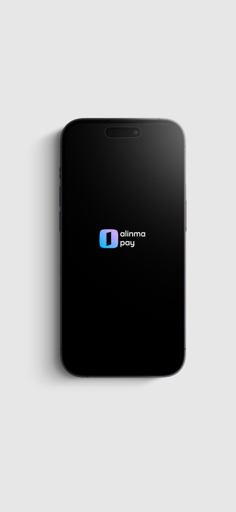 alinma pay - The app's initial launch screen features the distinct alinma pay logo and is presented within a sleek, modern smartphone design.