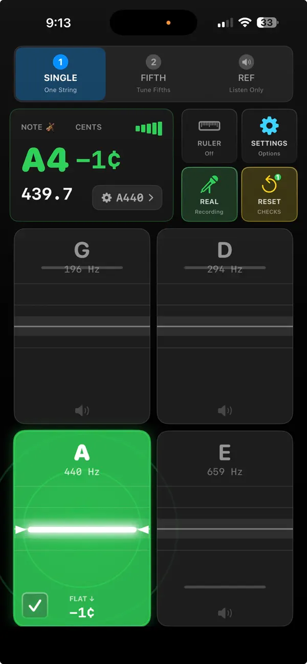 Screenshot #1 pour ViolinTuner - Fifths Tuning