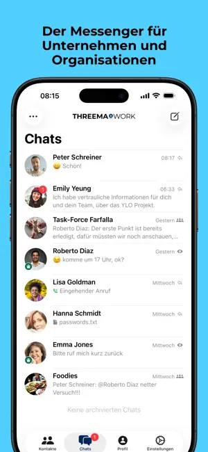 Threema Work. Für Unternehmen iPhone screenshot 1