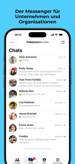 Screenshot von Threema Work. Für Unternehmen auf dem iPhone 1