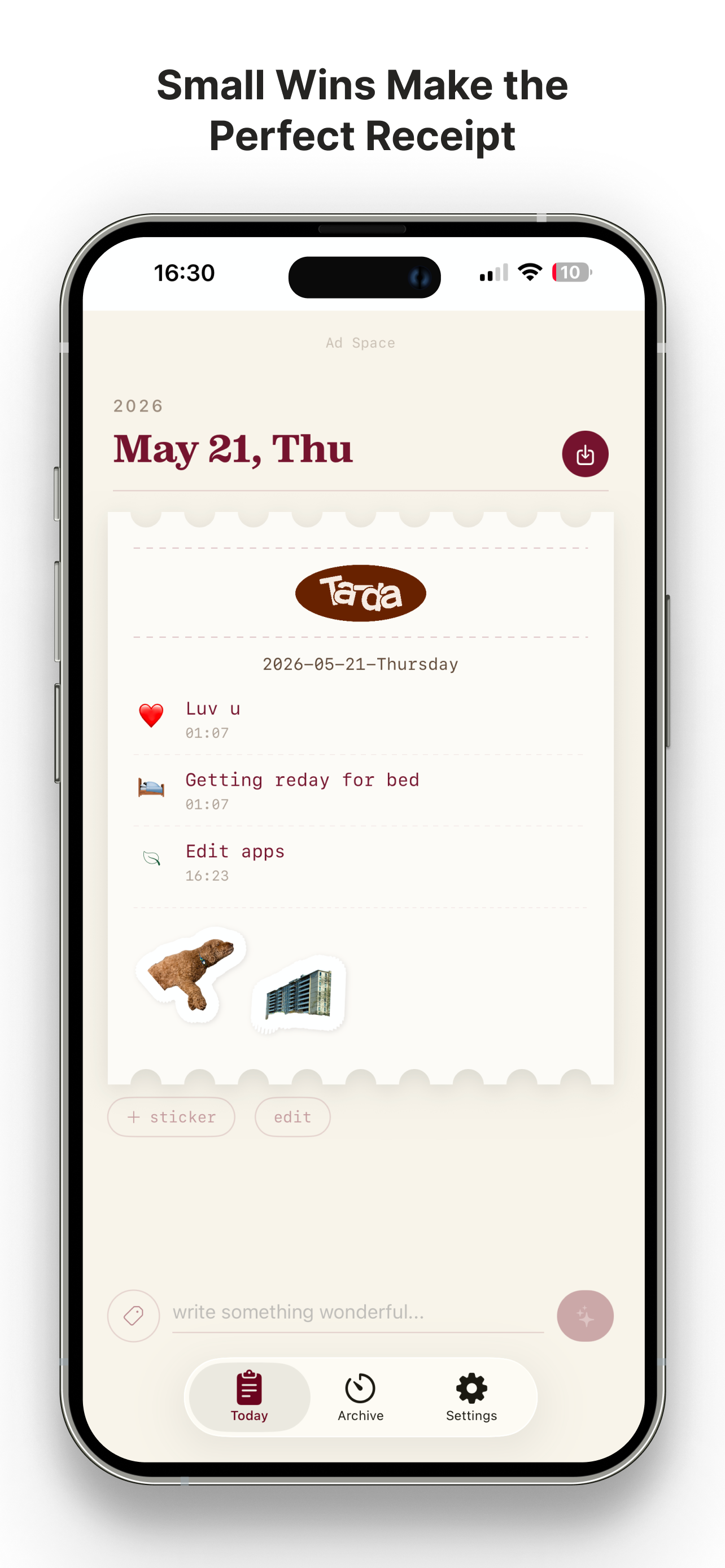 ta-da: Daily Log Receipt