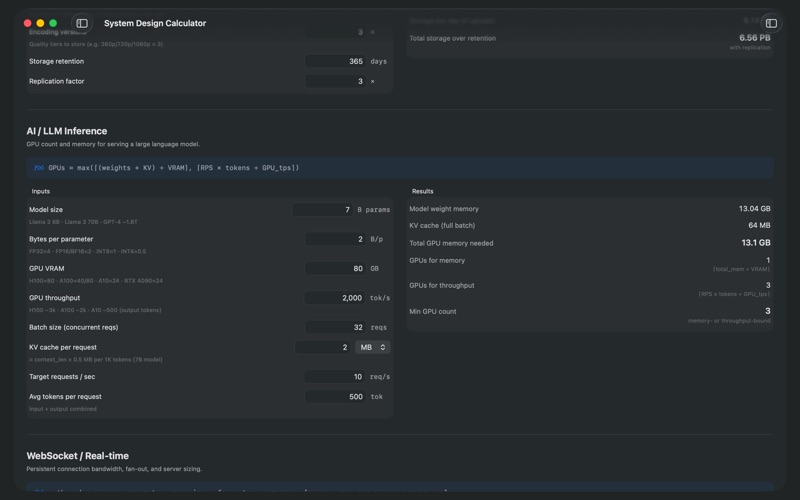 System Design Calculator screenshot