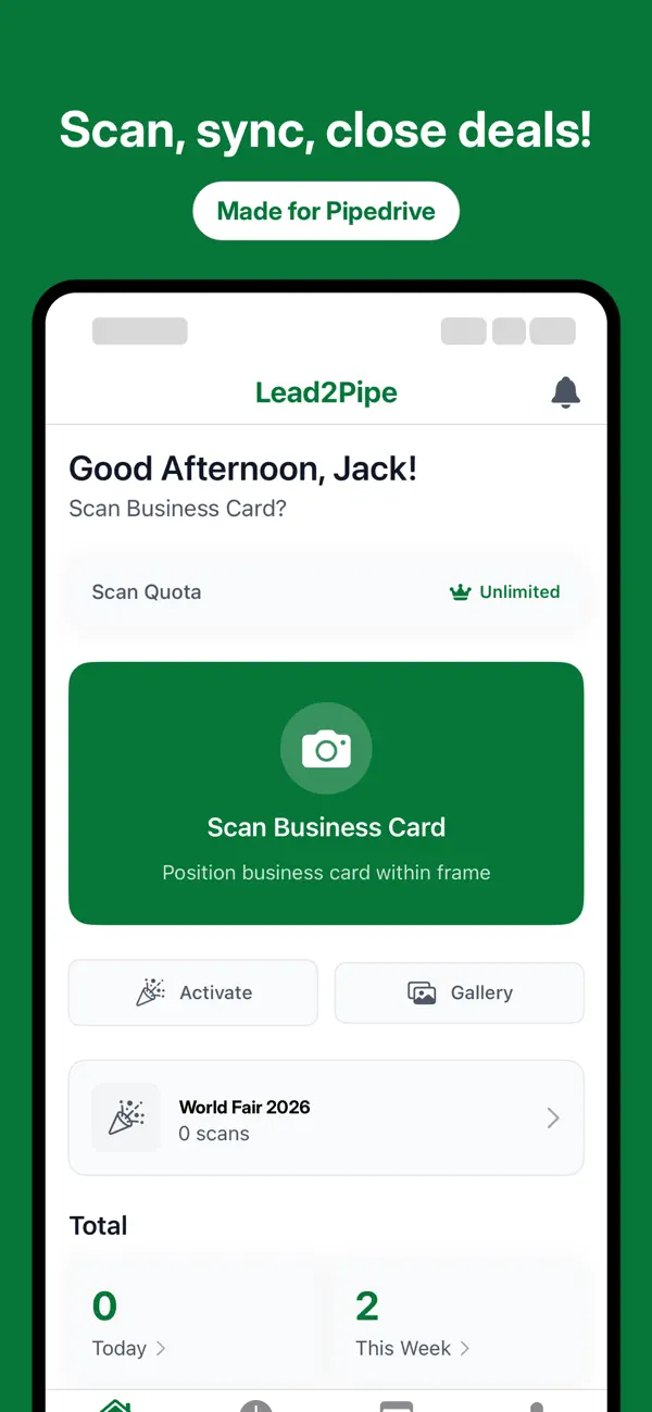 Screenshot #1 pour Lead2Pipe Pipedrive Scanner