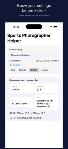 Sports Photographer Helper iPhone screenshot