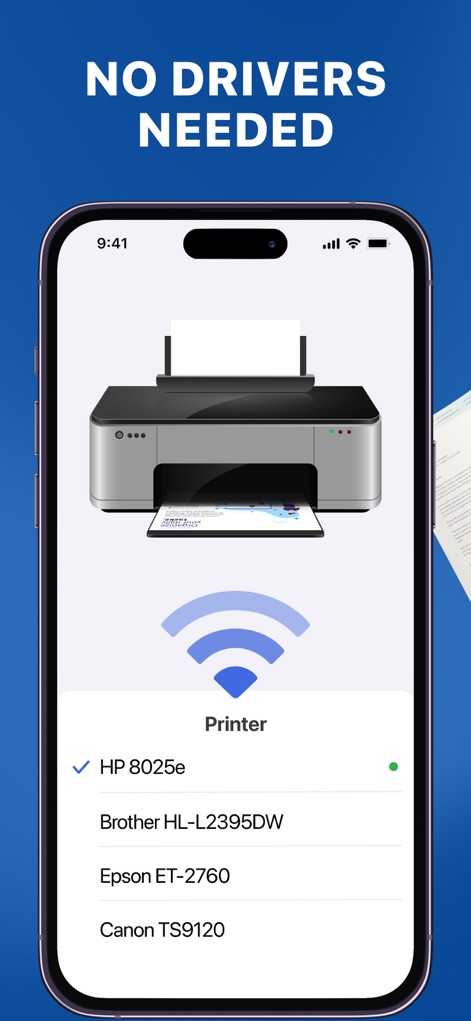 Air Printer App: Smart Print - L'app semplifica la stampa mostrando una 'lista di stampanti' rilevate automaticamente tramite le 'onde Wi-Fi', eliminando la necessità di installare driver complessi.