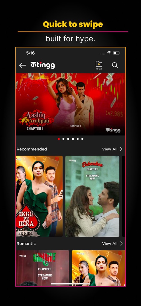 ALTT – Webseries & Movies - Users can easily navigate through personalized recommendations and explore content organized by engaging categories like 'Romantic', enhancing content discovery.