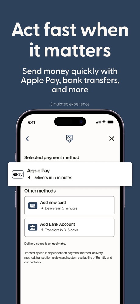 Remitly: Send money & transfer App Store screenshot 4, headline “Act fast when it matters”. Urgent tone.