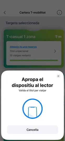 Captura de pantalla de Cartera T-mobilitat en iPhone 3