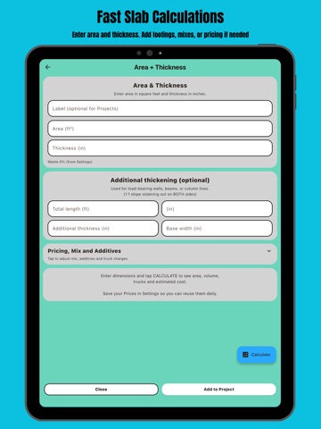 Concrete Jobsite Calculator iPad screenshot