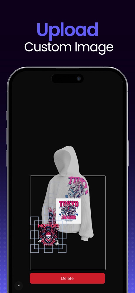 3DMockups – Clothes Designer App Store screenshot 2, headline “Upload”. Phone cut off at the head.