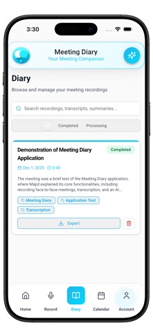 Meeting Diary screenshot