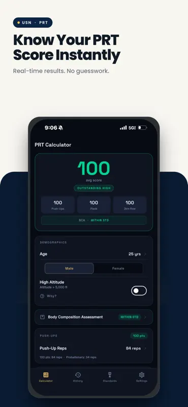 PRT Calculator: Navy PRT 2026 screenshot 1 of 5