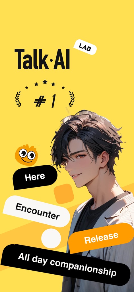 Talk.AI - Personalized AI Chat - Explorez l'univers de Talk.AI, où la marque 'Talk.AI LAB' et un séduisant personnage d'anime invitent à une companionship continue.