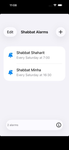 Shabbat Alarms 4 iPhone screenshot