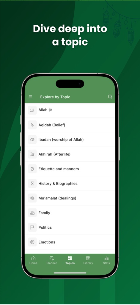 Al Quran (Tafsir & by Word) - Delve into specific Quranic themes by browsing categories like "Aqidah (Belief)" and "Ibadah (worship of Allah)" for focused study.