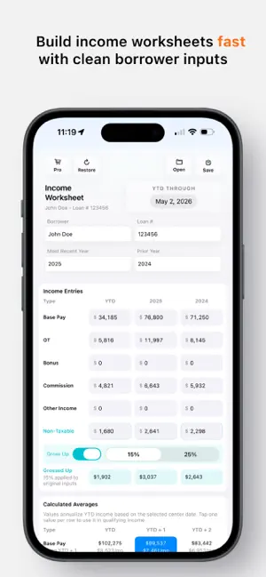 LO Income Worksheet screenshot 1