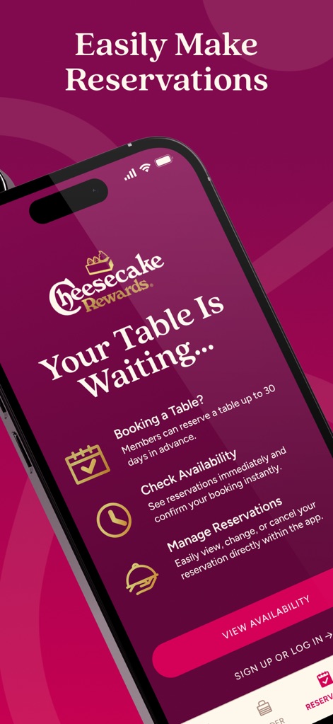 The Cheesecake Factory - This tool simplifies dining arrangements with an intuitive interface for "Check Availability" and a prominent "VIEW AVAILABILITY" button for instant booking.