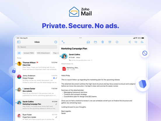 Zoho Mail - e-mail en agenda iPad app afbeelding 1