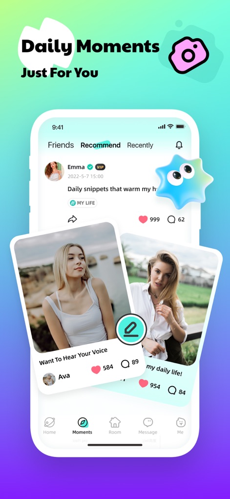 Timo Club - Multiplayer Party - Users can explore a vibrant feed of shared photos and personal updates, interacting with content through visible like counts and comment bubbles.