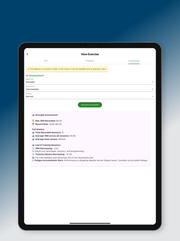 ProgressTrackAI Gym Log iPad screenshot