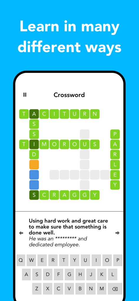 WordPal - Vocabulary Builder - Explore the app's diverse learning activities, including interactive crossword puzzles and a rich array of varied game mechanics.