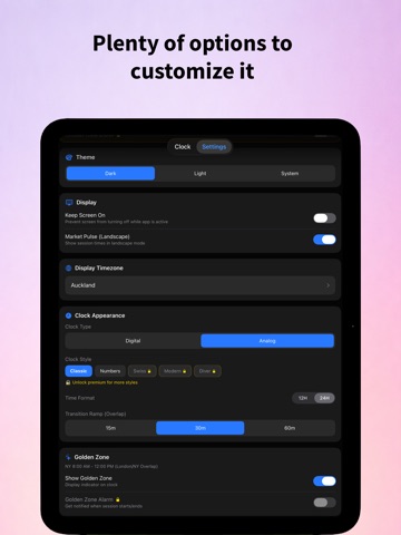 Market hours, Sessions Clock iPad screenshot