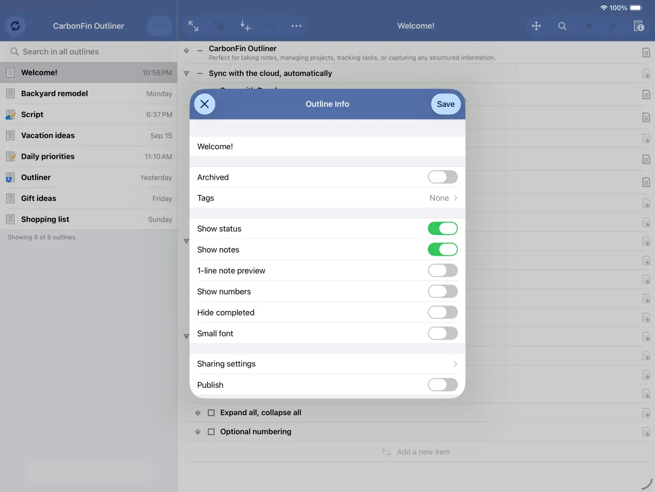#4. Outliner for iPad (iOS) โดย: CarbonFin
