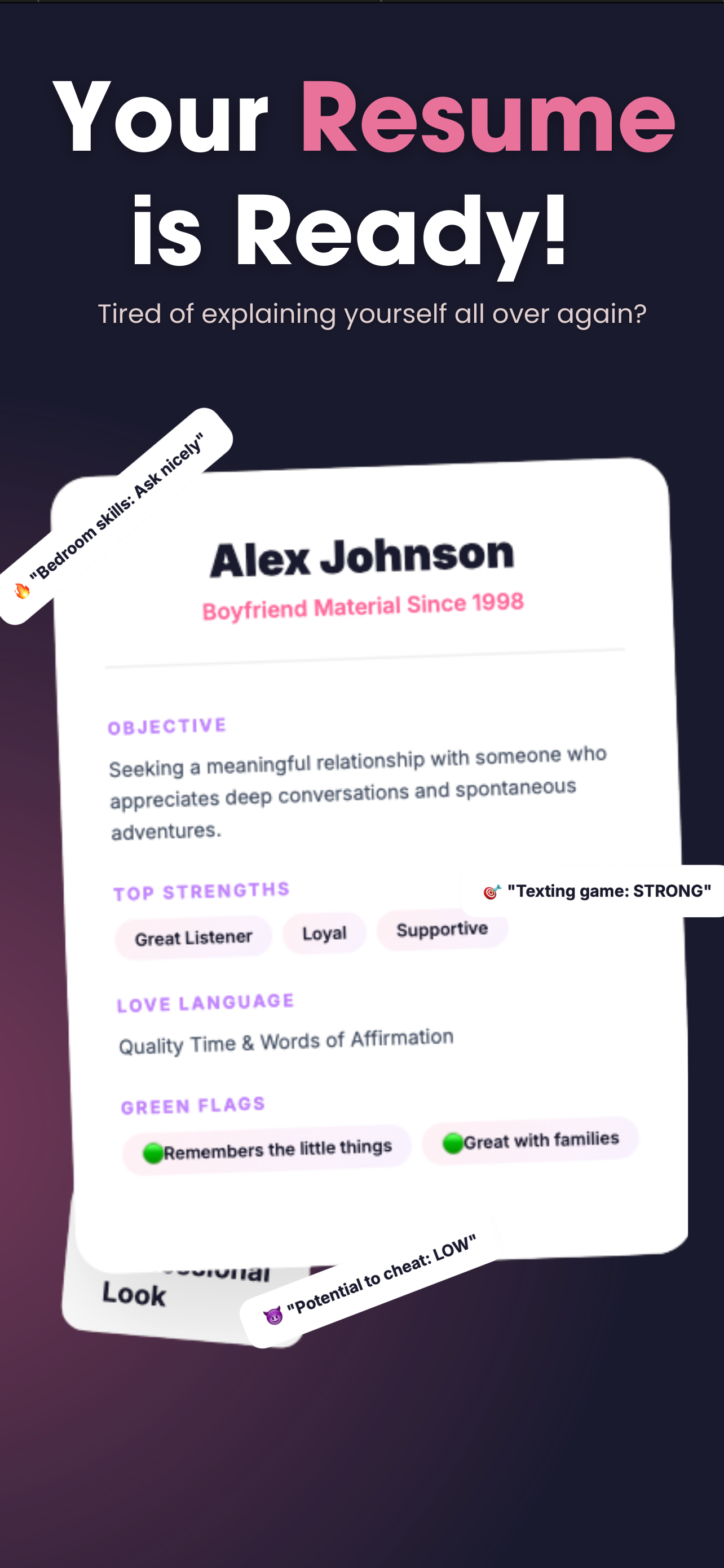 Boyfriend Resume: Dating CV screenshot 2